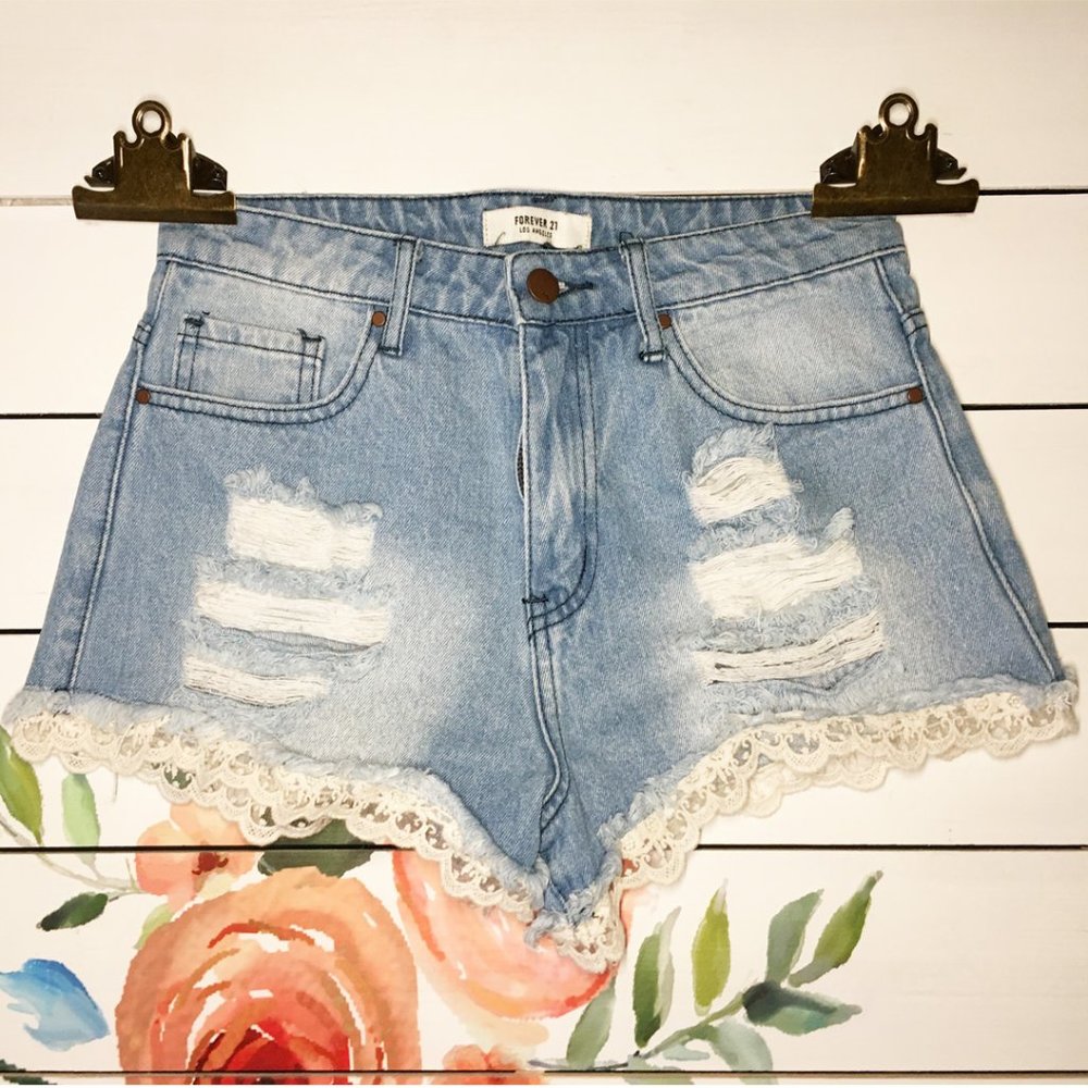 Forever 21 Lace Trim Jean Shorts